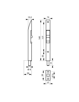 Serratura a gomito per porta interna, 160mm, zincata - Serrurerie de Picardie