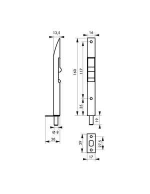 Serratura a gomito per porte e finestre, 160mm, acciaio, zincato - THIRARD