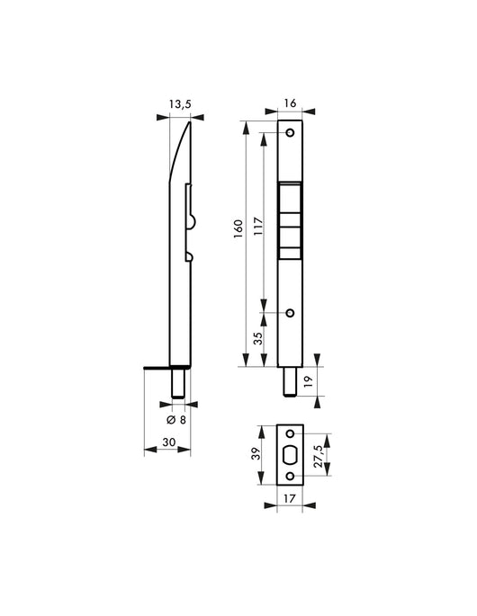 Serratura a gomito per porte e finestre, 160mm, acciaio, zincato - THIRARD