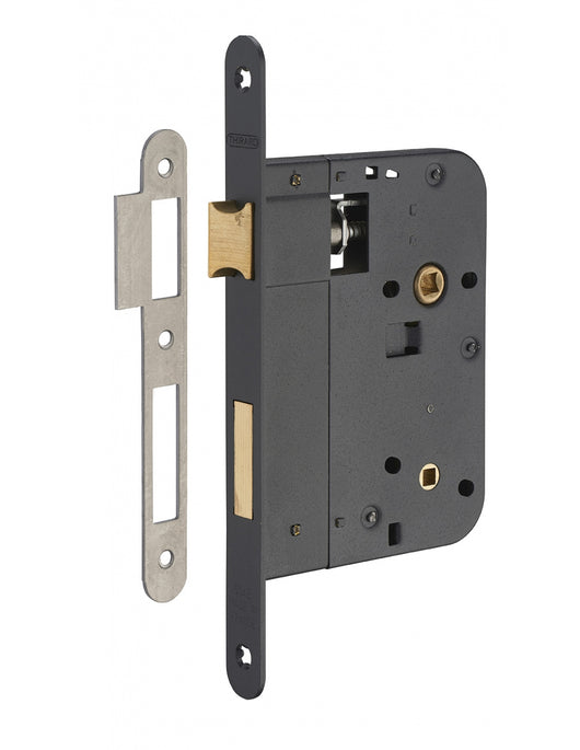 Serratura da incasso per bagno e WC, asse da 80 mm, estremità  arrotondate, nero - THIRARD