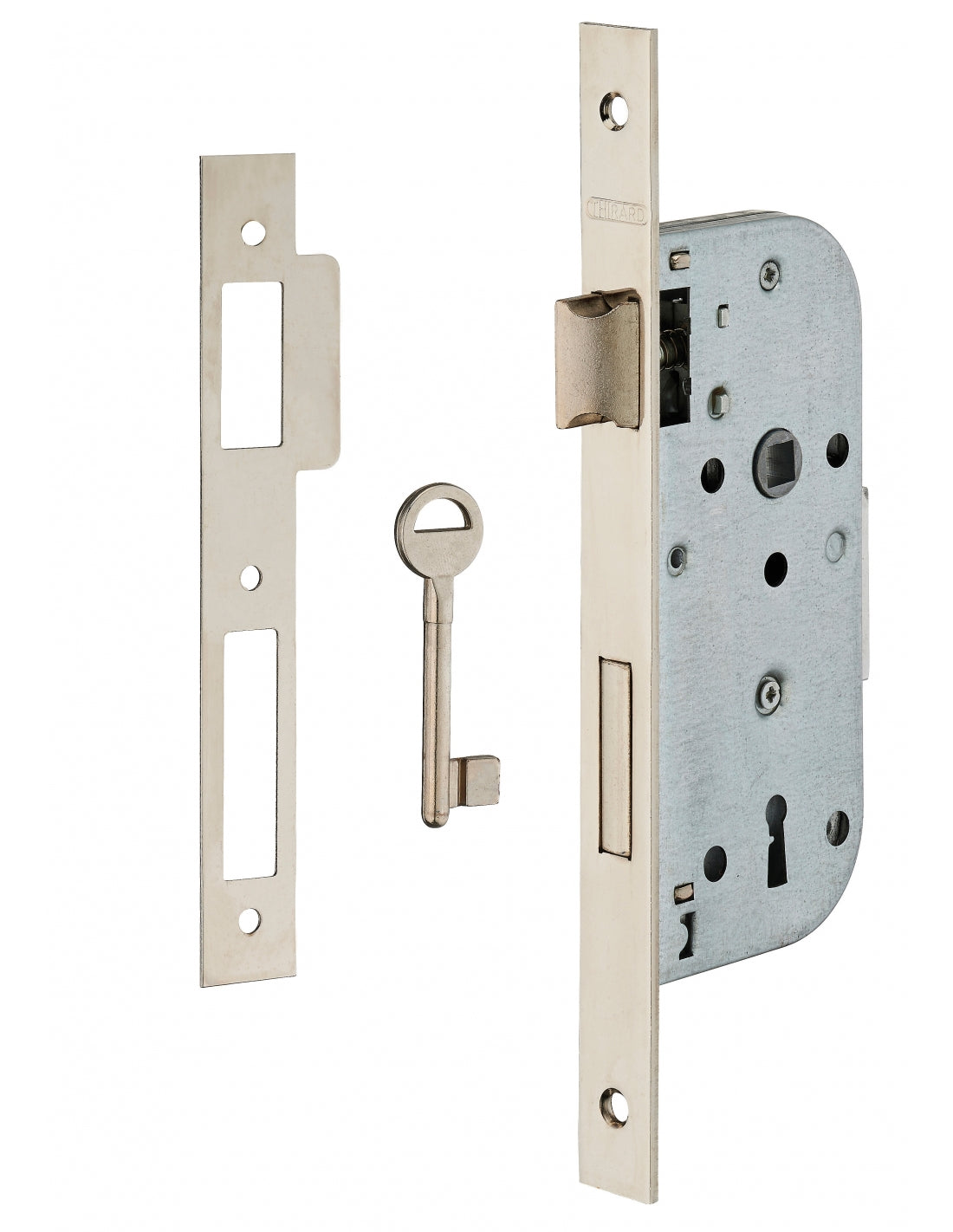 Serratura da incasso per porta interna con chiave, 1/2 giro, asse 40mm, estremità  quadrate, 1 chiave - THIRARD