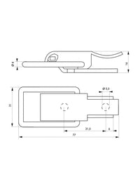 Chiusura a leva con gancio, acciaio, altezza 70mm, zincato - THIRARD