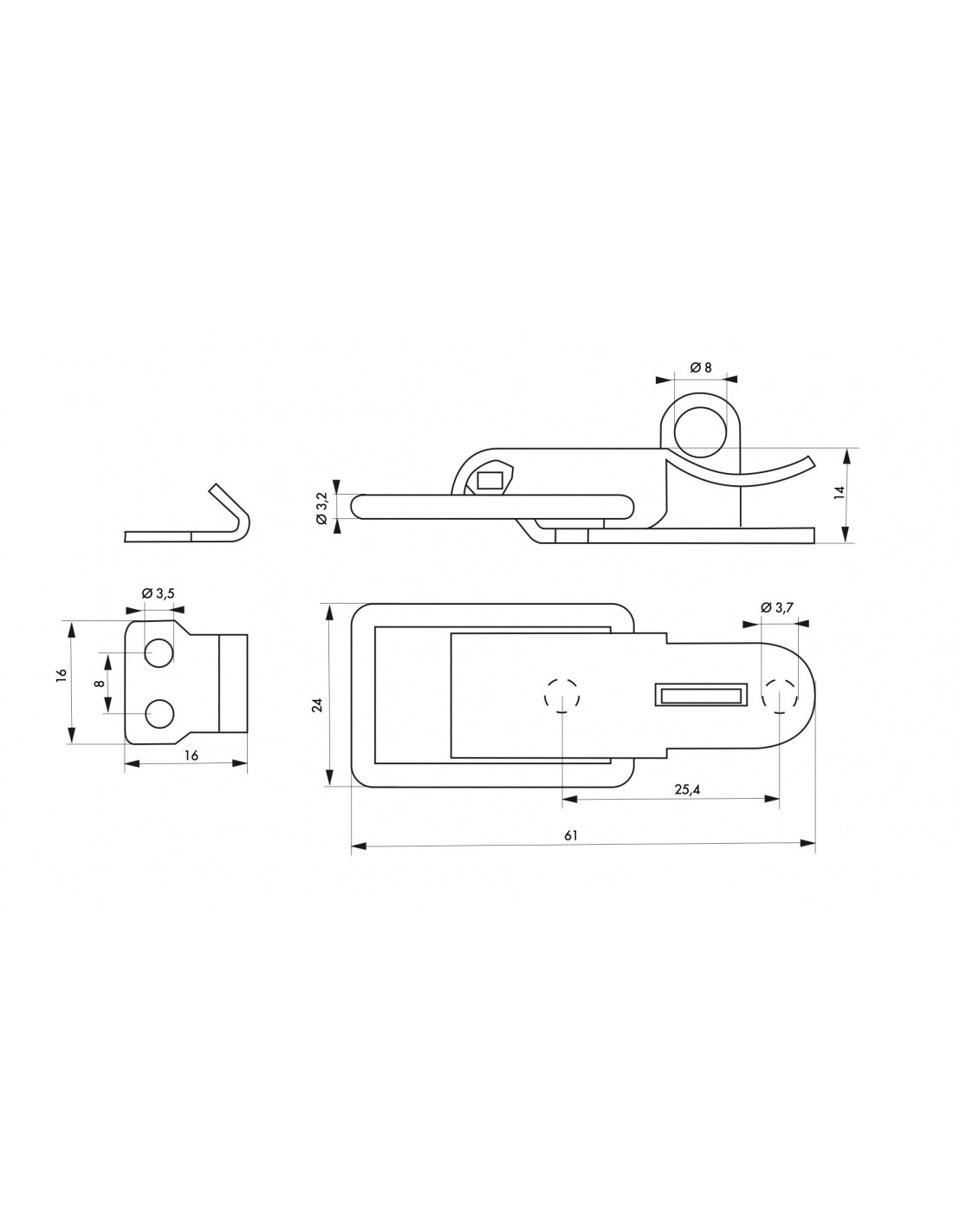 Chiusura a leva con gancio lucchettabile, acciaio, altezza 54mm, zincato - THIRARD