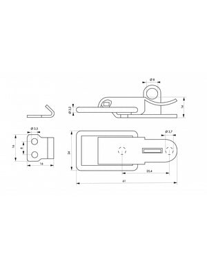 Chiusura a leva con gancio lucchettabile, acciaio, altezza 54mm, zincato - THIRARD