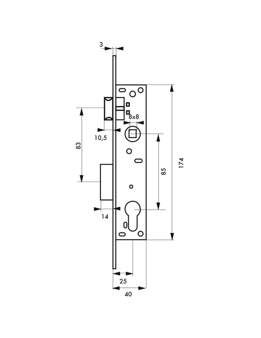 Serratura da incasso asse 30mm x 85mm con cilindro europeo 30x30 incluso, a mortasa, per infissi - THIRARD