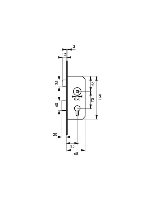 Serratura da infilare a cilindro per porta d'ingresso, asse 50 mm, 4 catenacci, piastre estremità tonde, ottone - THIRARD