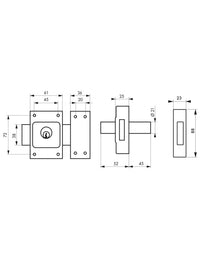 Serratura a chiavistello 1020, doppio cilindro con perno, Ø21x45mm, bronzo, 3 chiavi - Serrurerie de Picardie