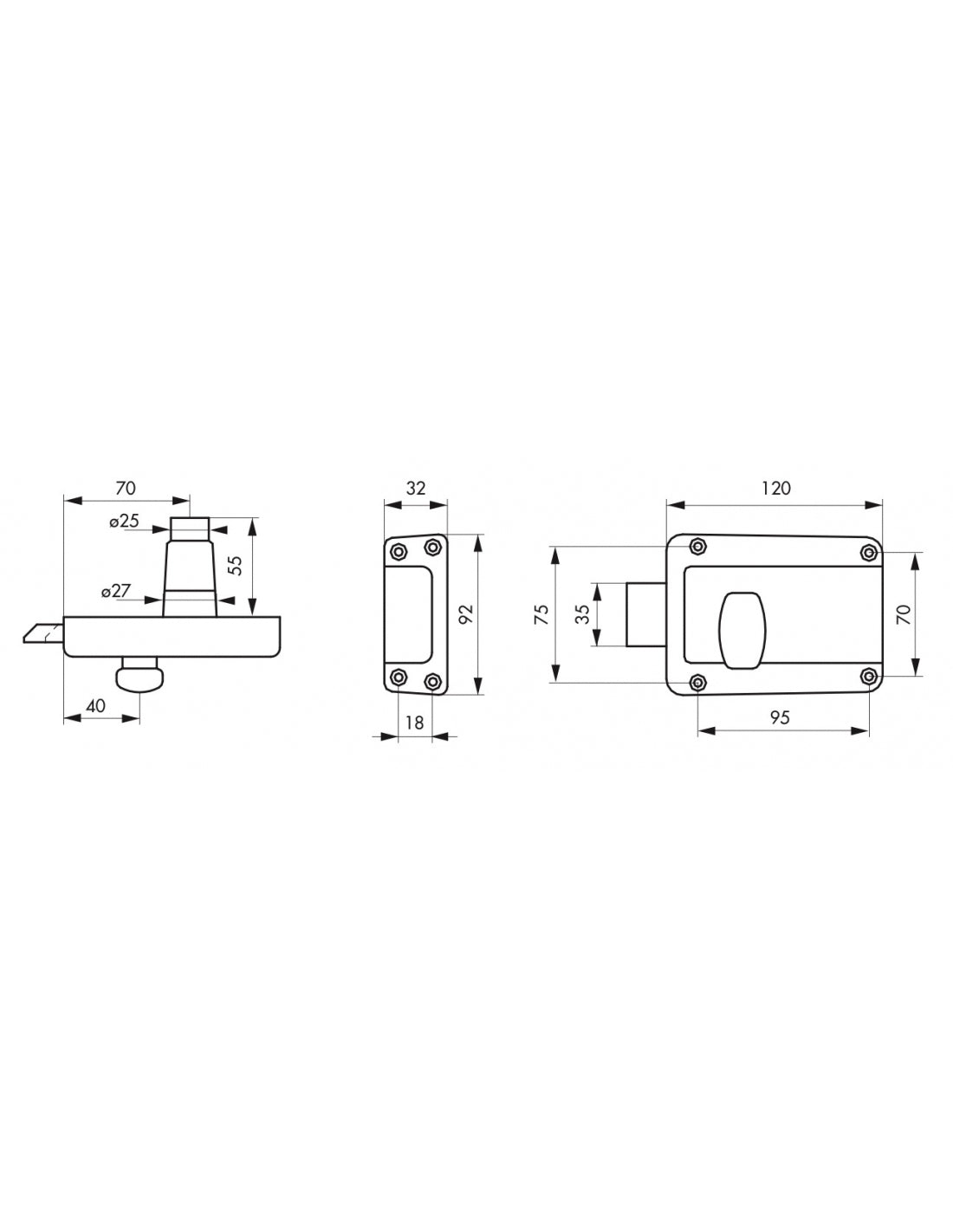 Serratura da applicare per porta di garage, 120x90mm, sinistra, pulsante, cilindro e maniglia 55mm, laccato grigio - THIRARD