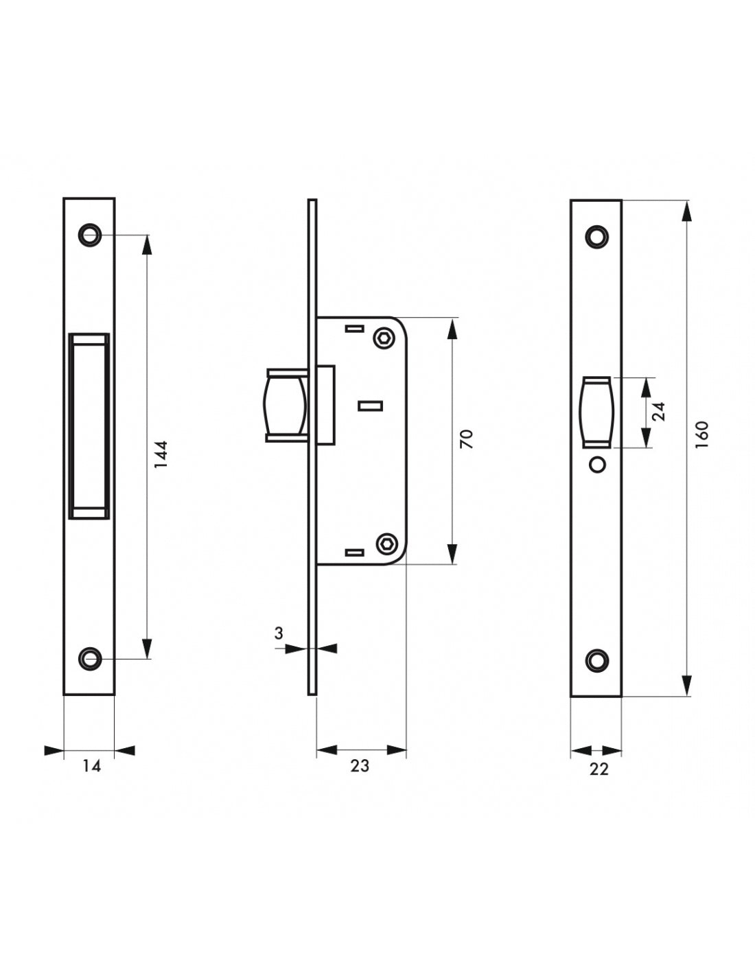Serratura a rullo per porte a battente, piastra quadra - THIRARD
