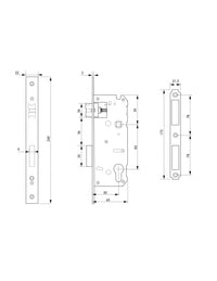 Serratura da incasso a cilindro, acciaio inox, asse 50mm, interasse 85mm, piastra quadra - INTELOCK