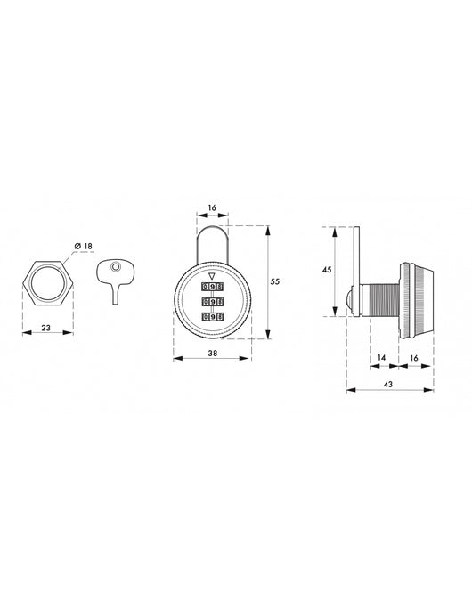 Serratura a camme a combinazione, 3 cifre, per cassetta postale, cassetti  - THIRARD