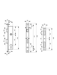 Serratura da incasso con cilindro per infissi in metallo, asse 24mm, L 39, piastra quadra, cilindro 30x30mm, acciaio inossidabile, 3 chiavi - THIRARD
