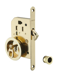 Serratura da incasso per porta scorrevole con chiave e nottolino a gancio, dorato - THIRARD