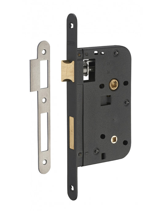 Serratura da incasso per bagno e WC, asse da 60 mm, estremità  arrotondate, nero - THIRARD