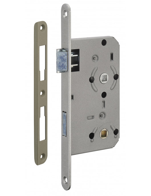 Serratura da incasso per bagno e WC, destra, catenaccio da 55 mm, estremità arrotondate, acciaio verniciato - THIRARD