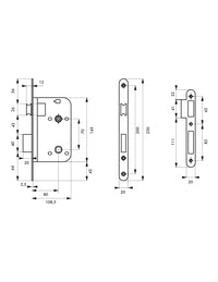 Serratura da incasso per bagno e WC, asse da 80 mm, estremità  arrotondate, ottone lucido - THIRARD