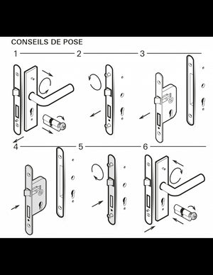 Serratura da incasso per bagno e WC, sinistra, catenaccio da 55 mm, estremità arrotondate, acciaio verniciato - THIRARD