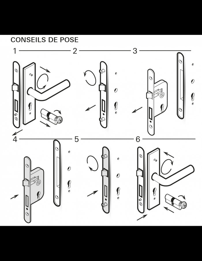Serratura da incasso per bagno e WC, sinistra, catenaccio da 55 mm, estremità arrotondate, acciaio verniciato - THIRARD