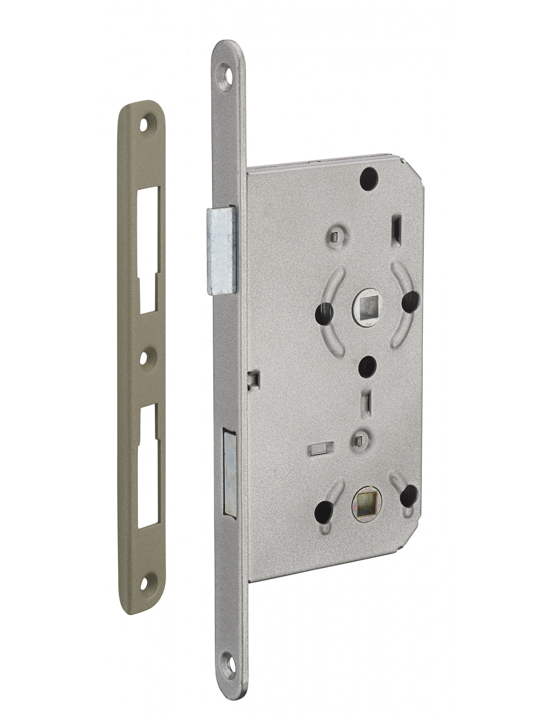 Serratura da incasso per bagno e WC, sinistra, catenaccio da 55 mm, estremità arrotondate, acciaio verniciato - THIRARD