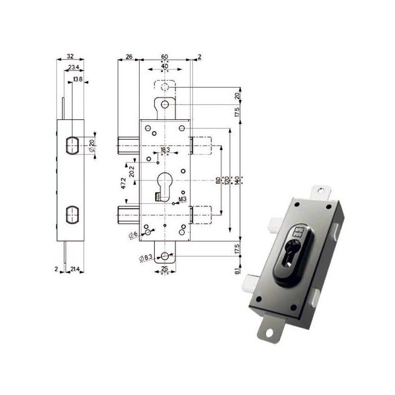 Serratura Ferroglietto Triplice Dx 38328 Mottura