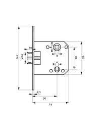 Serratura per WC da incasso, asse 50mm x 70mm, piastra frontale in acciaio con estremità rotonde - Thirard