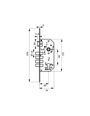 Serratura da incasso a cilindro europeo europeo, asse 50x85mm con defender, oro - THIRARD