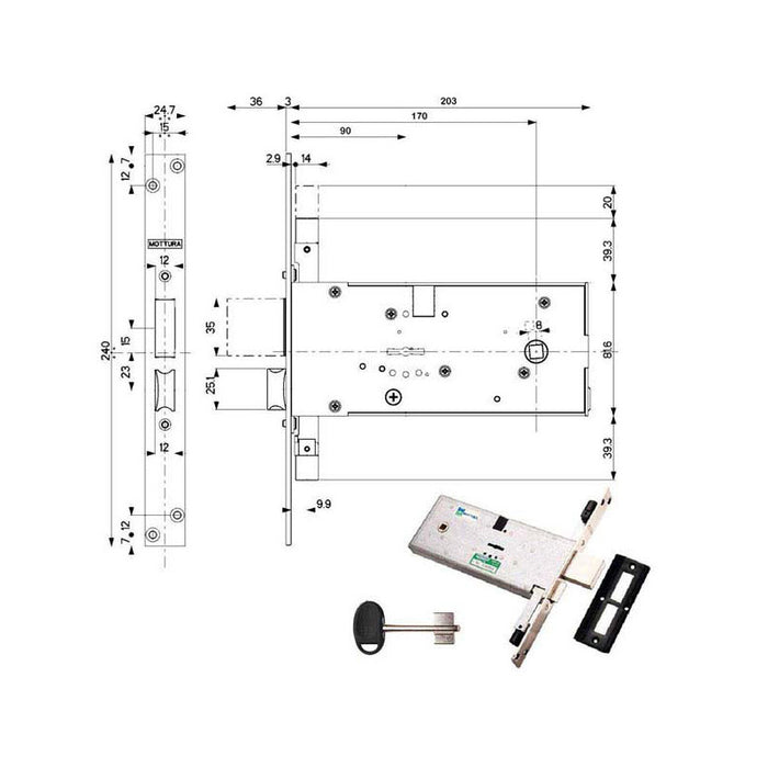 Serratura Infilare Fasce All 41823/90 Mottura