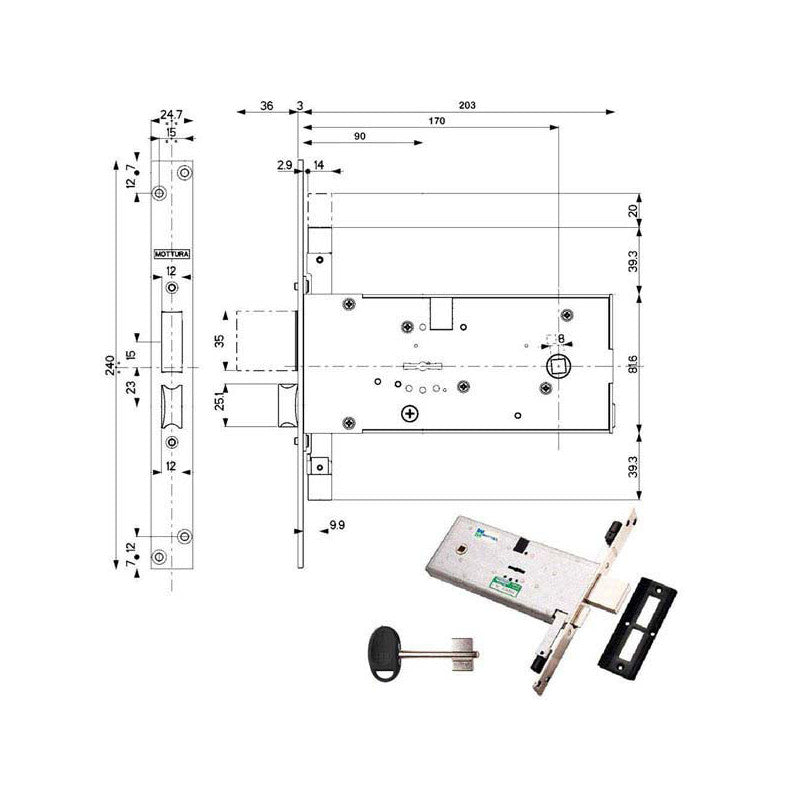 Serratura Infilare Fasce All 41823/90 Mottura