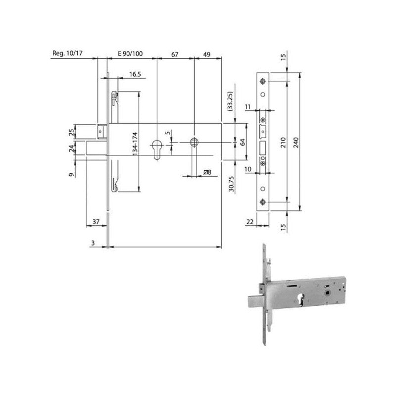 Serratura Infilare Fasce All F22 e 90 963120 Iseo