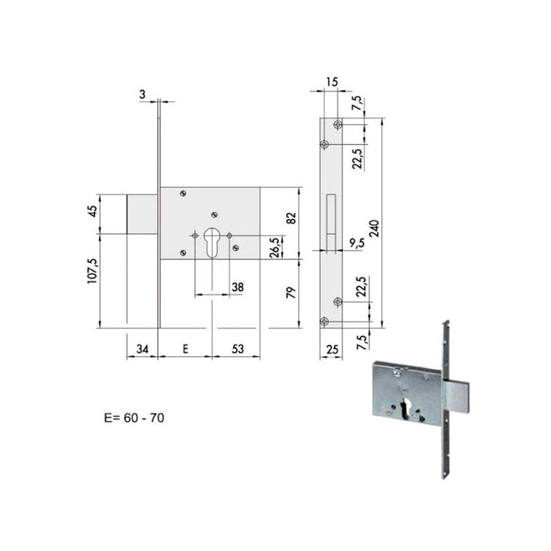 Serratura Infilare Ferro 56013-60-0 Cisa