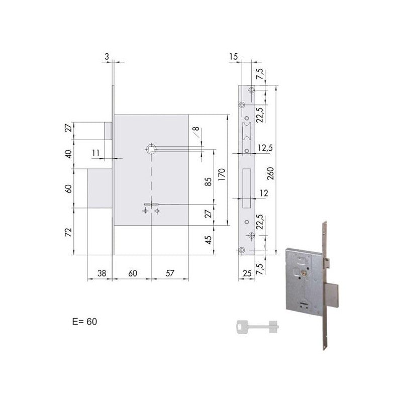 Serratura Infilare Ferro 57250-60-0 Cisa