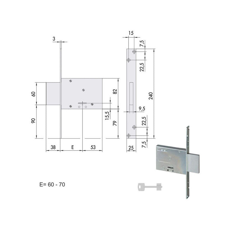 Serratura Infilare Ferro Ka 57013-62-0 Cisa