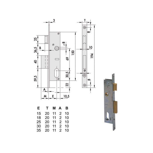 Serratura Infilare Montanti All 44221-30-0 Cisa