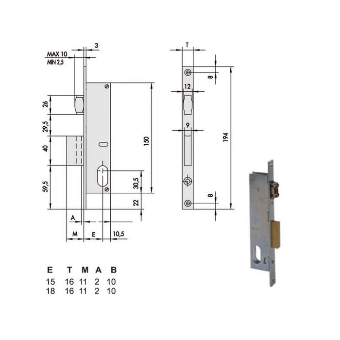 Serratura Infilare Montanti All 44230-15-0 Cisa