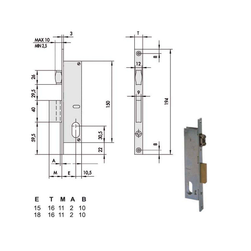Serratura Infilare Montanti All 44230-15-0 Cisa