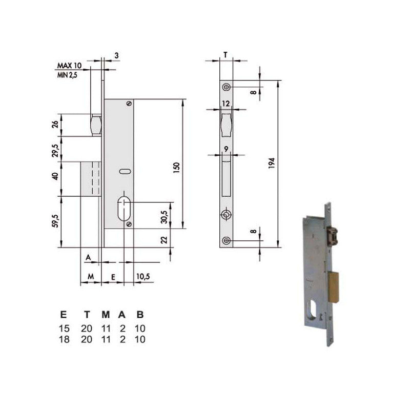 Serratura Infilare Montanti All 44231-15-0 Cisa