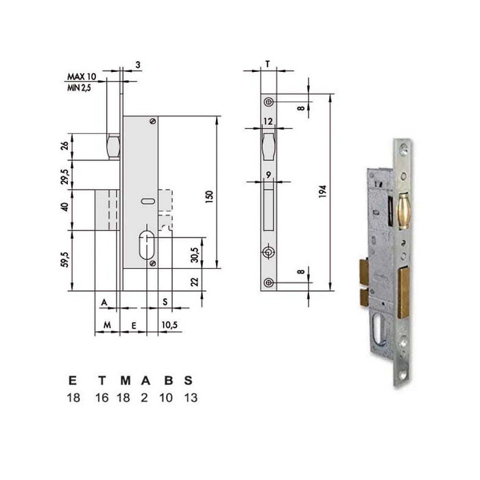 Serratura Infilare Montanti All 44235-18-0 Cisa