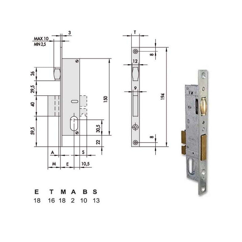 Serratura Infilare Montanti All 44235-18-0 Cisa