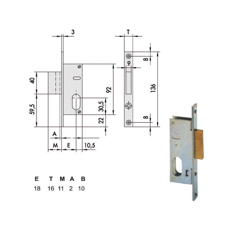 Serratura Infilare Montanti All 44240-18-0 Cisa