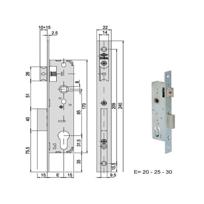 Serratura Infilare Montanti All 44661-20-0 Cisa