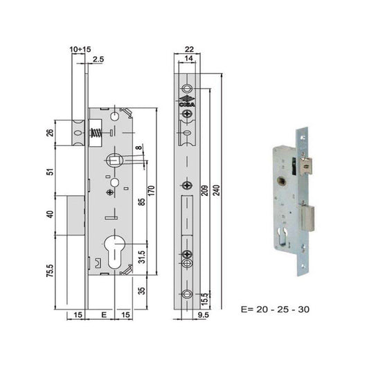 Serratura Infilare Montanti All 44661-20-0 Cisa