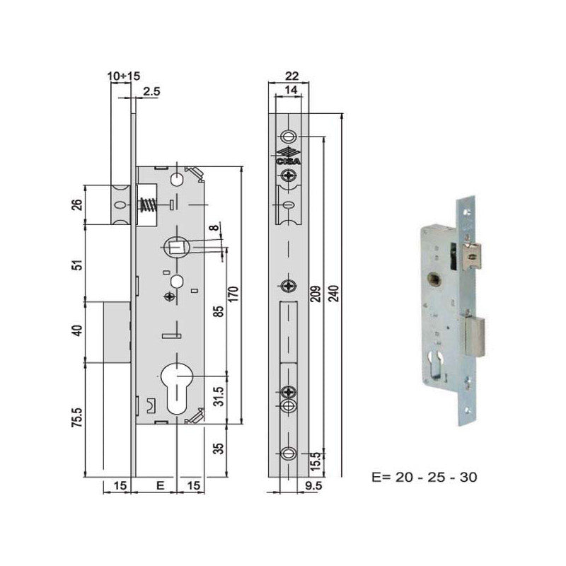 Serratura Infilare Montanti All 44661-25-0 Cisa