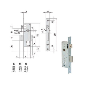 Serratura Infilare Montanti All 44665-35-0 Cisa