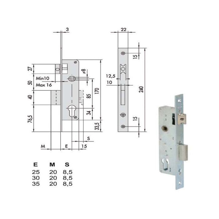 Serratura Infilare Montanti All 44665-35-0 Cisa