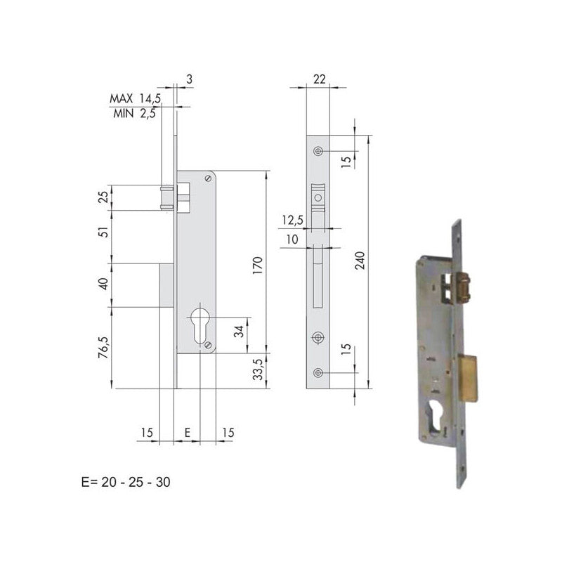 Serratura Infilare Montanti All 44670-25-0 Cisa