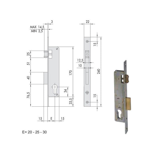 Serratura Infilare Montanti All 44670-25-0 Cisa