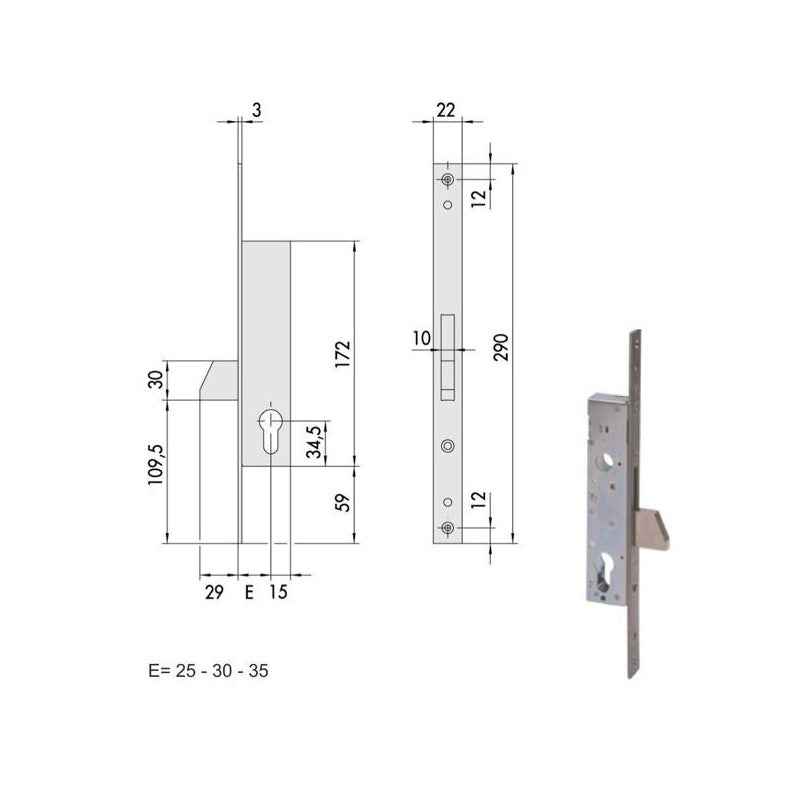 Serratura Infilare Montanti All 46210-35-0 Cisa