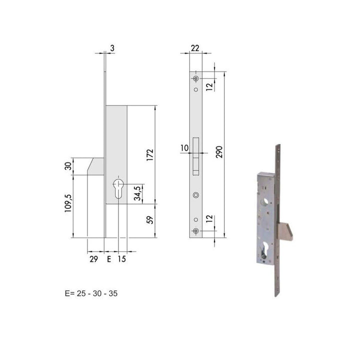 Serratura Infilare Montanti All 46210-35-0 Cisa