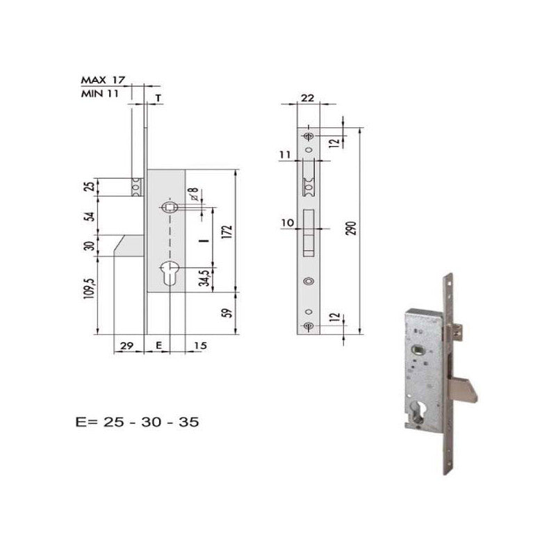 Serratura Infilare Montanti All 46215-35-0 Cisa