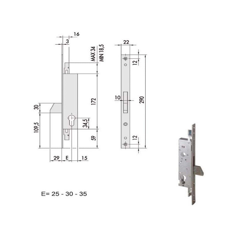 Serratura Infilare Montanti All 46220-35-0 Cisa